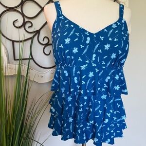 SEPTANGLE Size 16 Tiered Blue Tankini Swimsuit Top